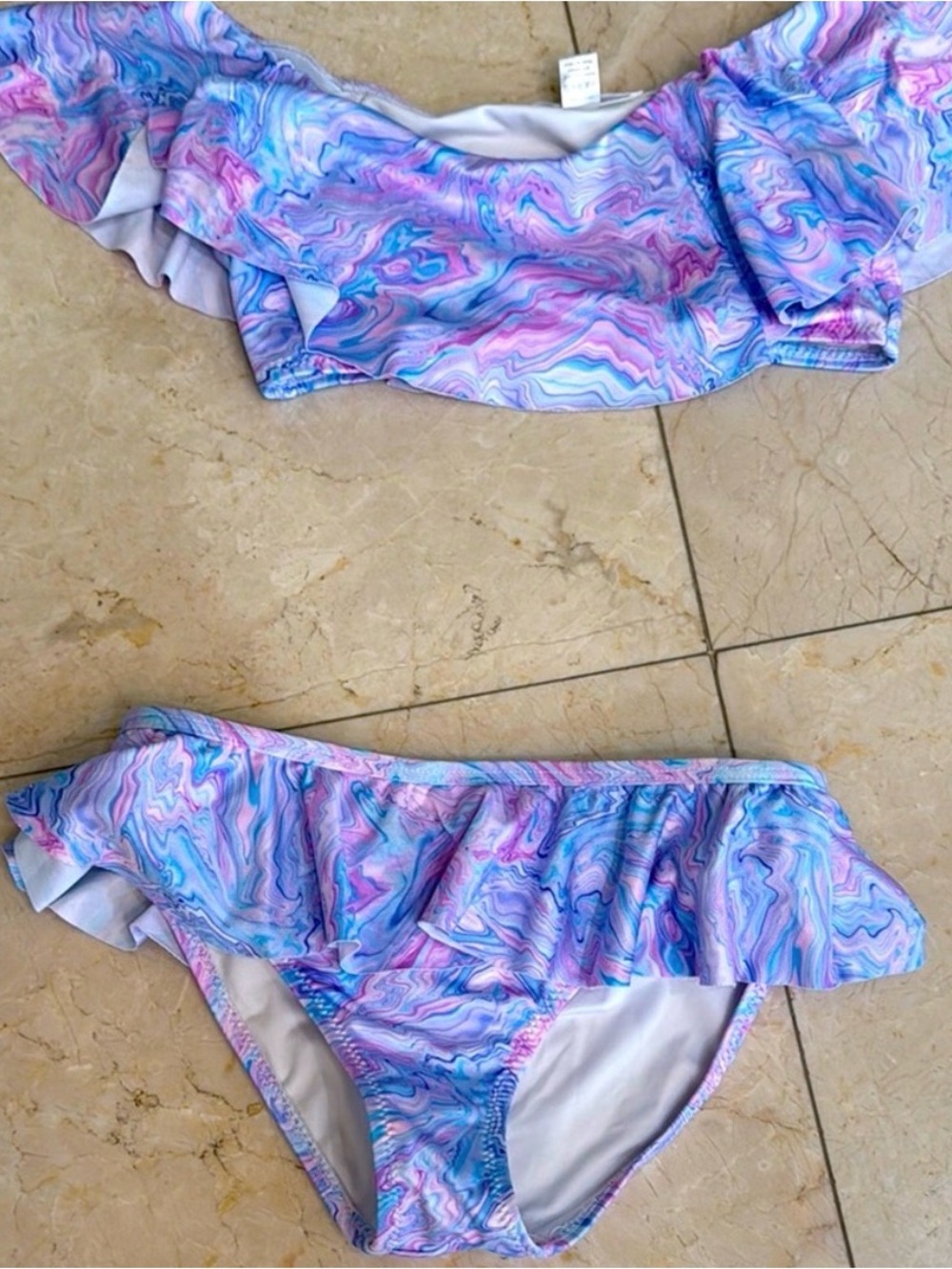 Stella Cove Purple & Pink Marble Ruffle Bikini